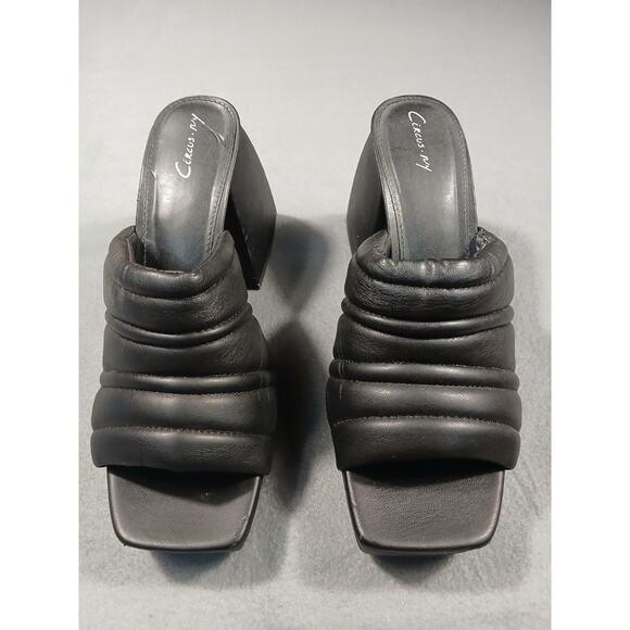 Circus NY Black Quilted Chunky Heeled Mules Square Toed Slide Sandals SZ 10 - Picture 3 of 8
